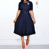 New Plus size women's Summer Style Elegant Ladies  fashion short sleeve pleated high waist Dresses ladies  dress for women