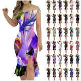 Women'S Party Dress Sexy Off Shoulder Split Ruffle Solid Bodycon Knee-Length Dress Fashion Glitter Party Elegant Dresses Vestido