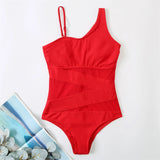 Plus Size Swimsuits Women One Shoulder Slim Swimwear For Women Mesh Solid Black Red Blue Push Up Padded Bathing Suits M-3xl 4xl