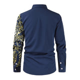 Men's Business Shirts Men Dress Shirt Casual Streetwear Black Gold Stamping Printed Shirt Design Turn Down Collar Male Tops