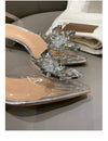 Silver Baotou Sandals Women 2025 New Summer Beautiful Pointy Wine Glass Celebrity Crystal Flower Transparent High Heels