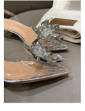 Silver Baotou Sandals Women 2025 New Summer Beautiful Pointy Wine Glass Celebrity Crystal Flower Transparent High Heels