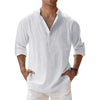New Men Casual Shirts Lightweight Long Sleeve Henley Cotton Shirts for Beach Linen Shirts Hawaiian Breathable Collar Tops