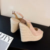 Fashion New Wedges Woven Hemp Rope High Heels Womens Sandals Fish Mouth Platform Back Buckle Strap Thick Soled Shoes Apricot