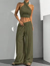 Women's Clothing Summer Casual Solid Color 2 Piece Set New Backless Cross-chest Wrapping Sexy Tank Top & Wide-leg Trousers Pants