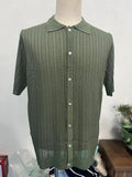 Men's Casual Tops Summer Cool Knitted Men's Shirt Short Sleeve Lapel Solid Color Hollow Breathable Men's Clothing