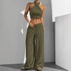 Women's Clothing Summer Casual Solid Color 2 Piece Set New Backless Cross-chest Wrapping Sexy Tank Top & Wide-leg Trousers Pants