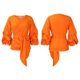 Fashion Blouse for Women 2024 Slash Neck Full Sleeve Sashes Solid Elegant African Ladies Luxury Designer Fashion Shirts Tops