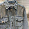 Chic Rhinestoness Tassels Beaded Denim Coat Bareback Diamonds Fringed Jeans Jacket Crystal Cardigan Streetwear Jaquetas
