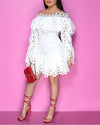 Plus Size Dress Women Party Sweet Off Shoulder New Fall Clothes Hollow Out Long Sleeve Mini Dresses Wholesale Dropshipping 2025