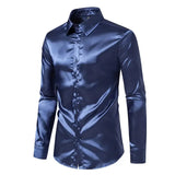 Nightclub Dress Red Satin Shirts Men Clothing Silk Like Long Sleeve Roupas Masculinas Mens Sexy Wedding Party Button Up Shirts