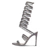 Round Open Toe Stiletto Elegant Summer New Snake-Shaped Rhinestone Foot Ring Strap High Heel Banquet Fashion Sandals for Women