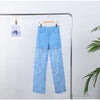 Plus Size Women's Stretch Denim Jeans With Cut-Out Lace Splicing Summer New High Waist Wide Pants Elegant Female Chic Trousers