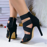 Black Sexy Open Toes Gladiator Shoes Womens Sandals Super High Heel Pumps Ladies Broadband Back Zipper Party Wedding Sandal