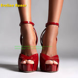 Peep Toe Platform Buckle Strap Red Sandals Pointed Toe Thin Heel Slingback Sexy Women Runway Show Shoes Spicy Girl Party Trend