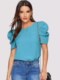 Women Blouse Fashionable Summer Versatile Urban Leisure Bubble Sleeve Round Neck Straight Tube Women's T-shirt Blouses Shirts