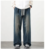 Plus Size M-8XL Baggy Jeans Men's Blue Black Streetwear Elastic Waist Y2K Trousers Fashion Straight Leisure Wide Denim Pants