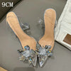 Silver Baotou Sandals Women 2025 New Summer Beautiful Pointy Wine Glass Celebrity Crystal Flower Transparent High Heels