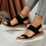 Women's Shoes 2025 Hot Sale Elastic Band Women's Sandals Summer Open Toe Solid Color Wedge Beach Shoes Ladies Platform Sandals