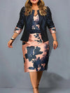 Dress Two Piece Set Short 3/4 Sleeve Top Big Size Wrap Hip Dress Suit Women Clothing 2023 New Arrivals Elegant 2 Piece Set