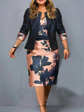 Dress Two Piece Set Short 3/4 Sleeve Top Big Size Wrap Hip Dress Suit Women Clothing 2023 New Arrivals Elegant 2 Piece Set