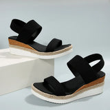 Women's Shoes 2025 Hot Sale Elastic Band Women's Sandals Summer Open Toe Solid Color Wedge Beach Shoes Ladies Platform Sandals