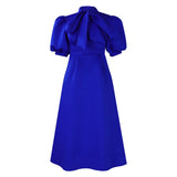 Elegant Party Dresses for Woman 2024 Luxury Bow Collar Short Sleeve High Waisted A Line Pleated Ankle Length Birthday Party Robe