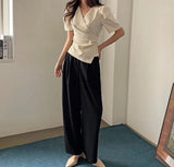 Women Blouse 2025 Spring Summer Solid Tucked V Neck Slim Blouse Elegant Short Sleeve Asymmetrical Top For Women Hot Sale