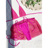S - XL Mesh Fishnet Skirt Halter Bikini Female Swimsuit Women Swimwear Three-pieces Bikini set Bather Bathing Suit Swim V4889