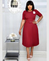 New Plus size women's Summer Style Elegant Ladies  fashion short sleeve pleated high waist Dresses ladies  dress for women