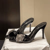 Designer Summer Pointed Toe High Heel Crystal Slippers for Women Fashion Slip-On Sexy Stripper Thin Heel Dress Slides