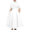 Elegant Party Dresses for Woman 2024 Luxury Bow Collar Short Sleeve High Waisted A Line Pleated Ankle Length Birthday Party Robe