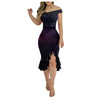 Women'S Party Dress Sexy Off Shoulder Split Ruffle Solid Bodycon Knee-Length Dress Fashion Glitter Party Elegant Dresses Vestido