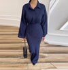 Women's Clothing Temperament Fashionable Lapel Long Sleeved Slim Fit Long Skirt Three Piece Set Simple Commuting Elegant Set
