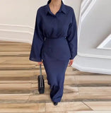 Women's Clothing Temperament Fashionable Lapel Long Sleeved Slim Fit Long Skirt Three Piece Set Simple Commuting Elegant Set