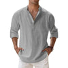 New Men Casual Shirts Lightweight Long Sleeve Henley Cotton Shirts for Beach Linen Shirts Hawaiian Breathable Collar Tops