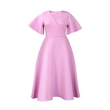 Dress Women Sexy Dresses White Round Neck Flare Sleeve Party Sheath Pleated High Waist Work Elegant Bodycon Mid Length Vestidos