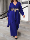 2024 plus Size 6XL 7XL 2-Piece Set Chiffon V-Neck Top And Loose Pants Elegant Commuting Women's plus Size Outfit