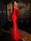 Mozision Strapless Backless Sexy Maxi Dress For Women Fashion Off-shoulder Sleeveless Floral High Split Evening Party Long Dress
