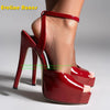 Peep Toe Platform Buckle Strap Red Sandals Pointed Toe Thin Heel Slingback Sexy Women Runway Show Shoes Spicy Girl Party Trend