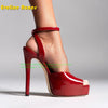 Peep Toe Platform Buckle Strap Red Sandals Pointed Toe Thin Heel Slingback Sexy Women Runway Show Shoes Spicy Girl Party Trend