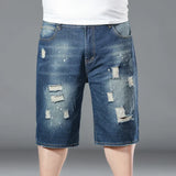 Plus Size Summer Men's Hip-hop Ripped Denim Shorts Fashion Streetwear Harajuku Rock Loose Straight Knee Length Short Jeans