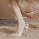 Wedding Heels Women Luxury Brand Design String Bead Pearls High Heels Ladies Sexy Elegant Pointed Toe White Black Pumps2025