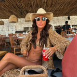3 Pcs Leopard Bikini Swimsuit with Cover Up kimonos Swimwear Women Bathing Suit Bandage Bikini Set Swimming Suits Biquini