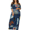 Women's Fashion  Printed Short Sleeve Long Dress Sexy Off Shoulder Backless Bodycon Split Cocktail Party Dress ﻿