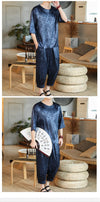 M-5XL Plus Size Mens Ankle Pants Sets 2 Piece Outfits Chinese Style Summer Streetwear Tracksuits Casual Shirt and Pants Set Male