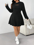 Plus Size Sets  Knitted Suit A-Line Dress Hooded Long-Sleeved Top Vest A-Line Skirt Set Stylish Elegance Elastic Fabric Comfort