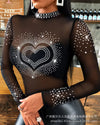Rheinstone Diamonds Women Blouse Top T Shirt Long Sleeve Summer Fashion Slim