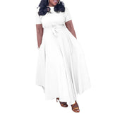 Elegant Party Dresses for Woman 2024 Round Neck Short Sleeve Sashes Ankle Length Fashion Female Birthday Party Dinner Vestidos