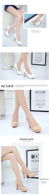 High Heels Shoes Women White Wedding Shoes Thick 10 CM Heels Fashion Party Pumps Footwear Black Red Round Zapatos De Mujer